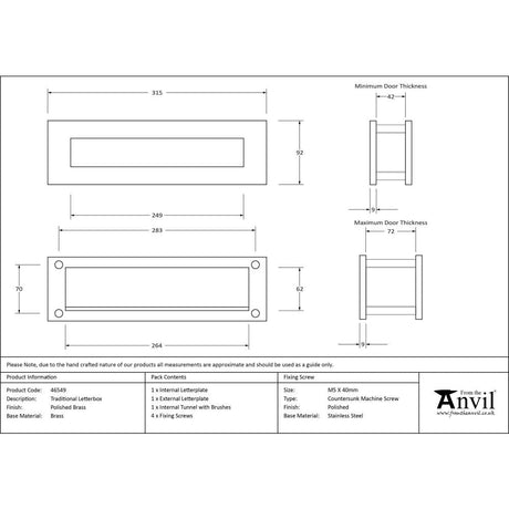 This is an image showing From The Anvil - Polished Brass Traditional Letterbox available from trade door handles, quick delivery and discounted prices