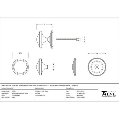 This is an image showing From The Anvil - Polished Brass Art Deco Centre Door Knob available from trade door handles, quick delivery and discounted prices