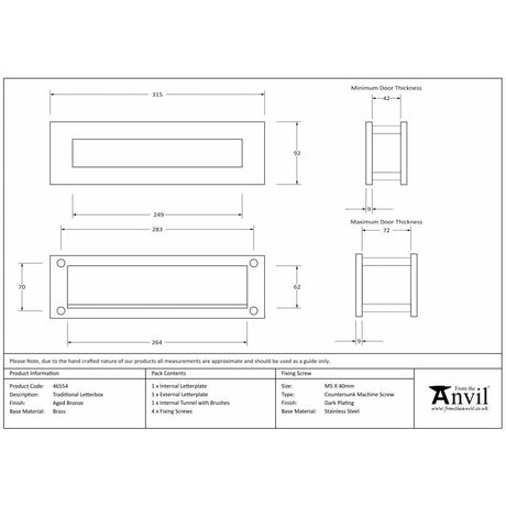 This is an image showing From The Anvil - Aged Bronze Traditional Letterbox available from trade door handles, quick delivery and discounted prices