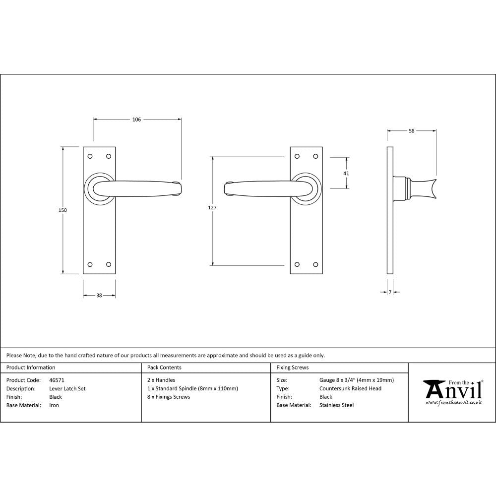 This is an image showing From The Anvil - Black Lever Latch Set available from trade door handles, quick delivery and discounted prices