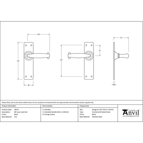 This is an image showing From The Anvil - Black MF Lever Latch Set available from trade door handles, quick delivery and discounted prices