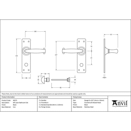 This is an image showing From The Anvil - Black MF Lever Bathroom Set available from trade door handles, quick delivery and discounted prices