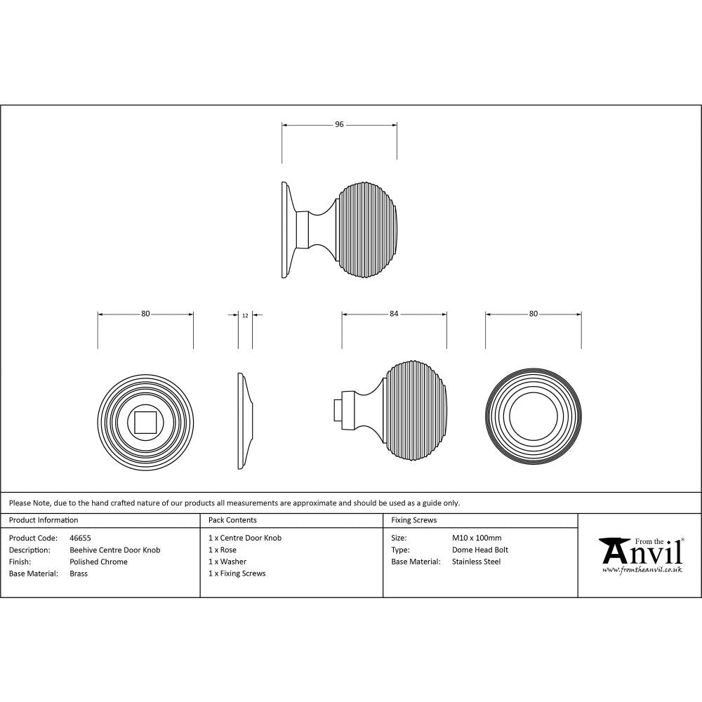 This is an image showing From The Anvil - Polished Chrome Beehive Centre Door Knob available from trade door handles, quick delivery and discounted prices