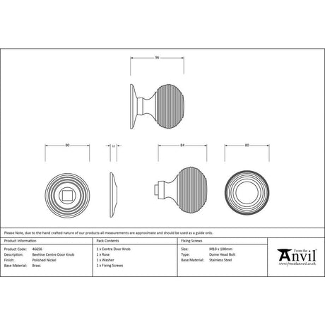 This is an image showing From The Anvil - Polished Nickel Beehive Centre Door Knob available from trade door handles, quick delivery and discounted prices