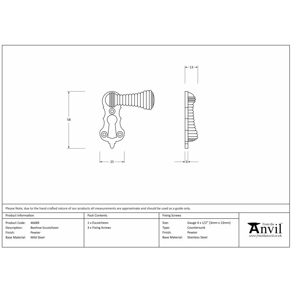 This is an image showing From The Anvil - Pewter Beehive Escutcheon available from trade door handles, quick delivery and discounted prices