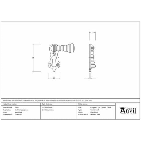 This is an image showing From The Anvil - Matt Black Beehive Escutcheon available from trade door handles, quick delivery and discounted prices