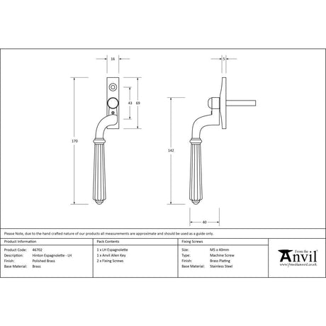 This is an image showing From The Anvil - Polished Brass Hinton Espag - LH available from T.H Wiggans Architectural Ironmongery in Kendal, quick delivery and discounted prices