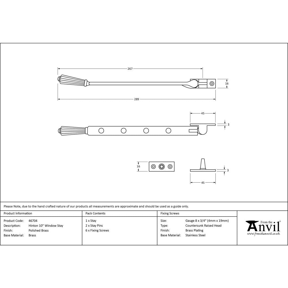 This is an image showing From The Anvil - Polished Brass 10" Hinton Stay available from T.H Wiggans Architectural Ironmongery in Kendal, quick delivery and discounted prices