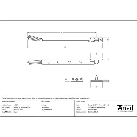 This is an image showing From The Anvil - Polished Brass 10" Hinton Stay available from T.H Wiggans Architectural Ironmongery in Kendal, quick delivery and discounted prices