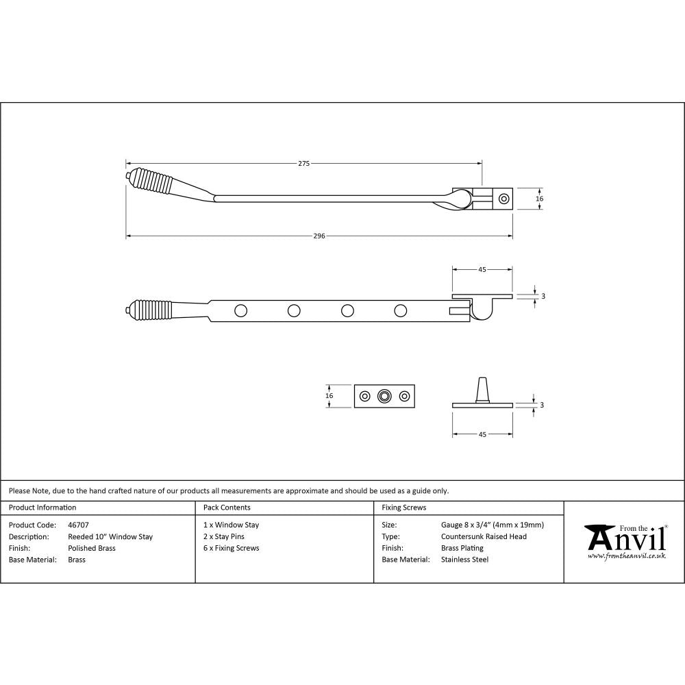 This is an image showing From The Anvil - Polished Brass 10" Reeded Stay available from T.H Wiggans Architectural Ironmongery in Kendal, quick delivery and discounted prices