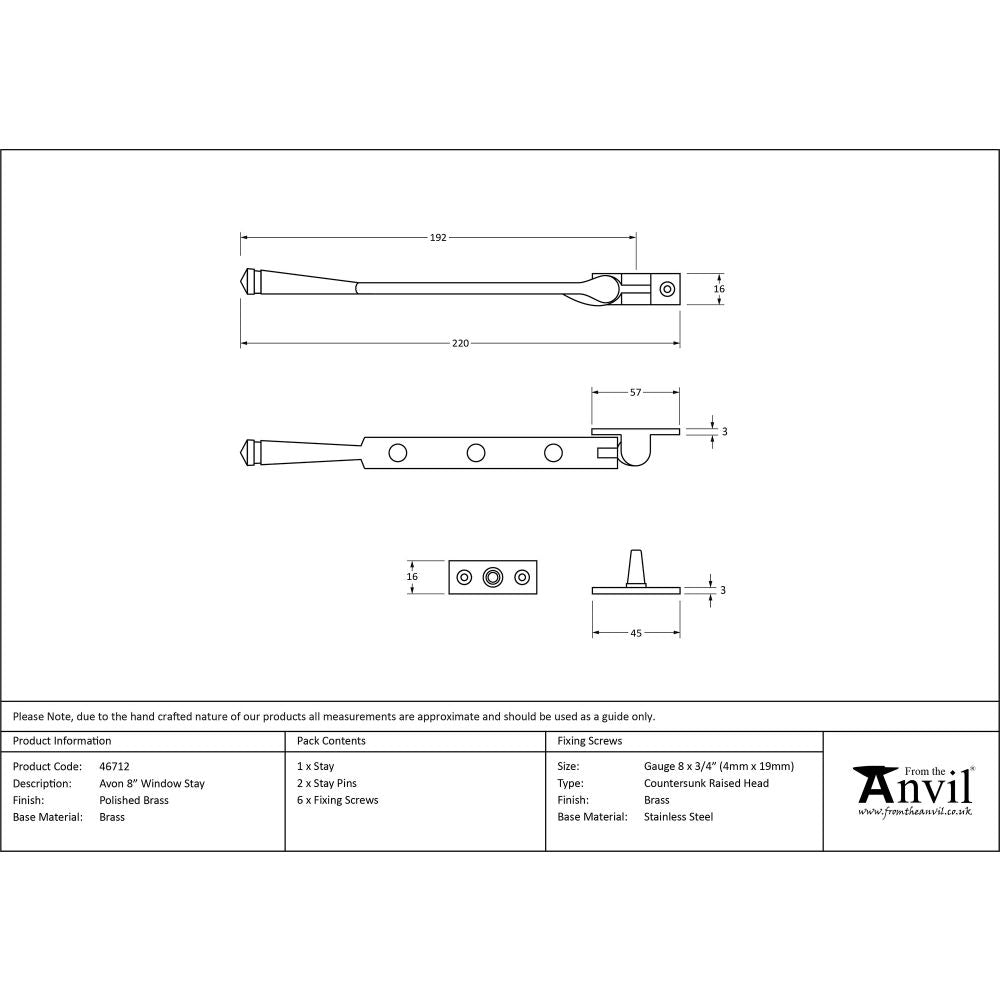 This is an image showing From The Anvil - Polished Brass 8" Avon Stay available from T.H Wiggans Architectural Ironmongery in Kendal, quick delivery and discounted prices