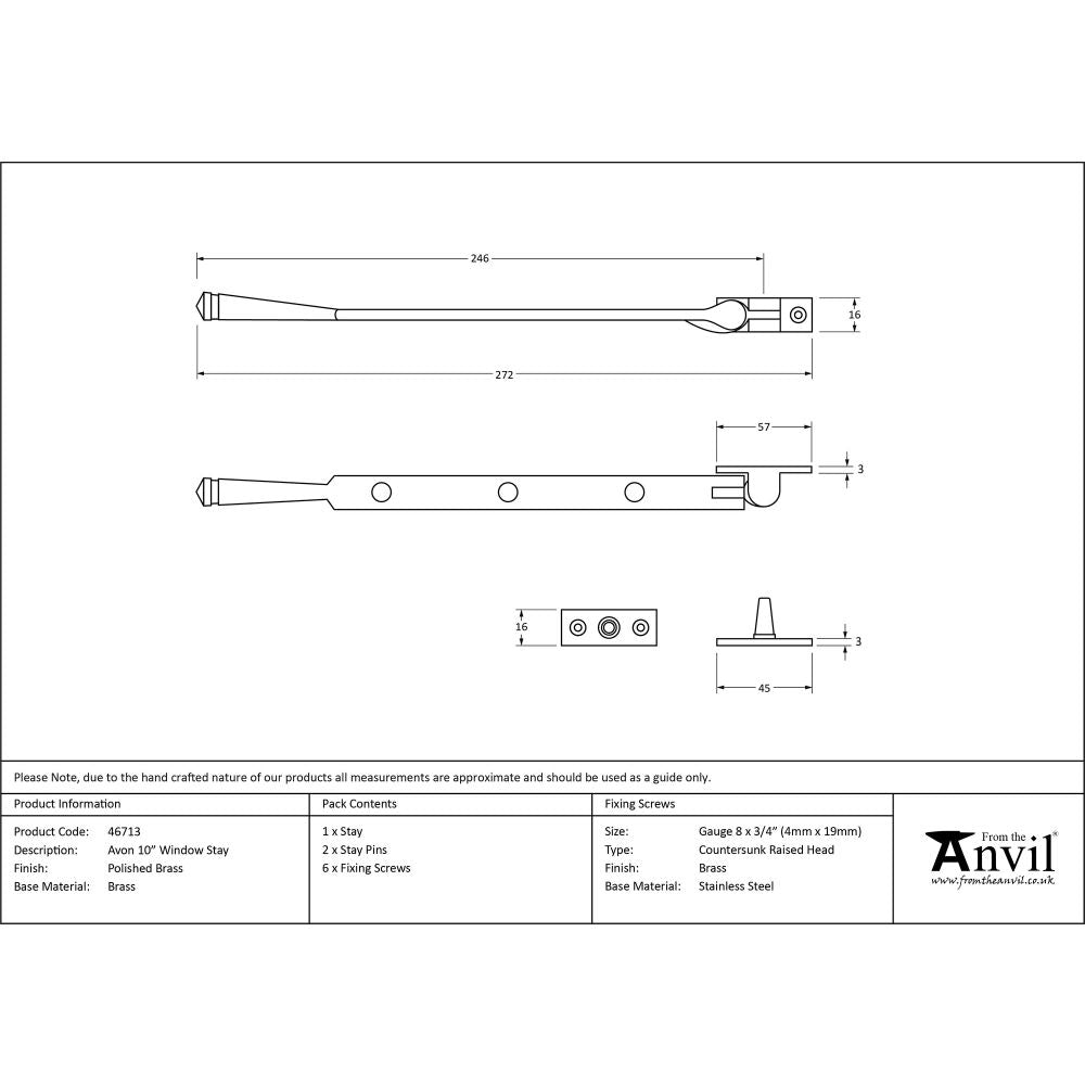 This is an image showing From The Anvil - Polished Brass 10" Avon Stay available from T.H Wiggans Architectural Ironmongery in Kendal, quick delivery and discounted prices