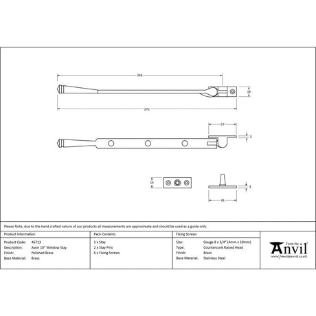 This is an image showing From The Anvil - Polished Brass 10" Avon Stay available from T.H Wiggans Architectural Ironmongery in Kendal, quick delivery and discounted prices