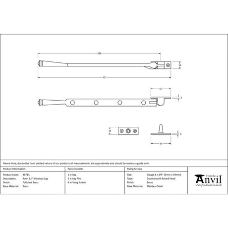 This is an image showing From The Anvil - Polished Brass 12" Avon Stay available from T.H Wiggans Architectural Ironmongery in Kendal, quick delivery and discounted prices