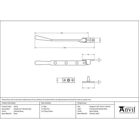 This is an image showing From The Anvil - Polished Brass 8" Newbury Stay available from T.H Wiggans Architectural Ironmongery in Kendal, quick delivery and discounted prices