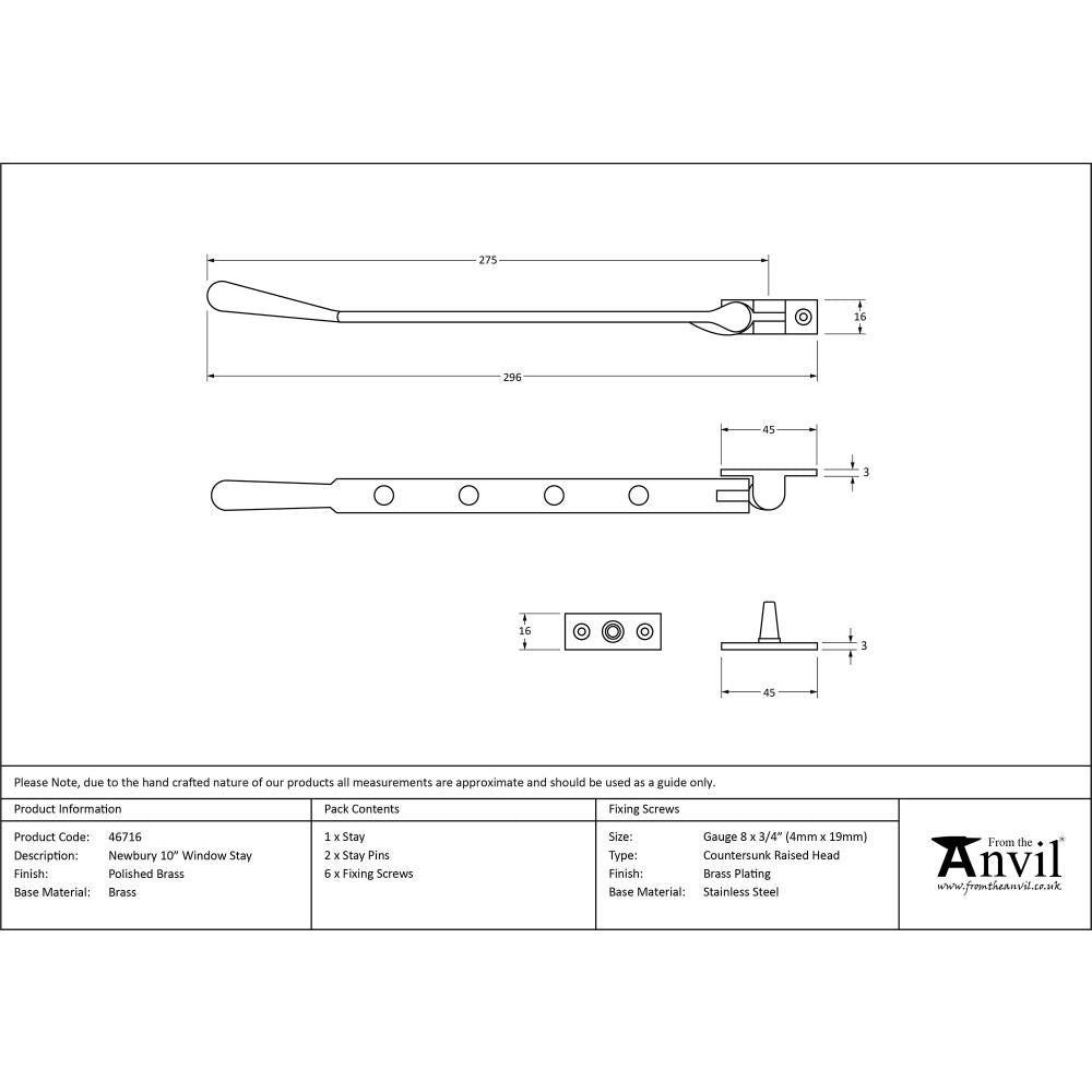 This is an image showing From The Anvil - Polished Brass 10" Newbury Stay available from T.H Wiggans Architectural Ironmongery in Kendal, quick delivery and discounted prices