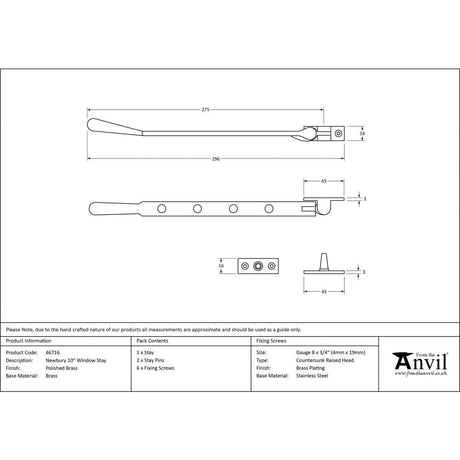 This is an image showing From The Anvil - Polished Brass 10" Newbury Stay available from T.H Wiggans Architectural Ironmongery in Kendal, quick delivery and discounted prices