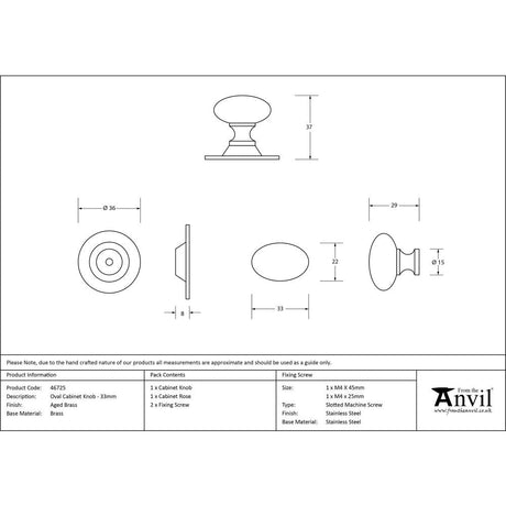 This is an image showing From The Anvil - Aged Brass Oval Cabinet Knob 33mm available from trade door handles, quick delivery and discounted prices