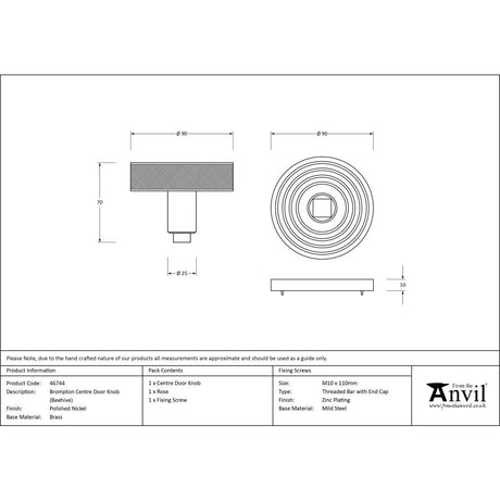 This is an image showing From The Anvil - Polished Nickel Brompton Centre Door Knob (Beehive) available from trade door handles, quick delivery and discounted prices