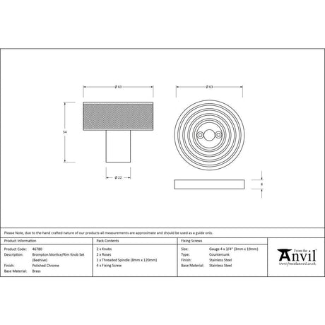 This is an image showing From The Anvil - Polished Chrome Brompton Mortice/Rim Knob Set (Beehive) available from trade door handles, quick delivery and discounted prices