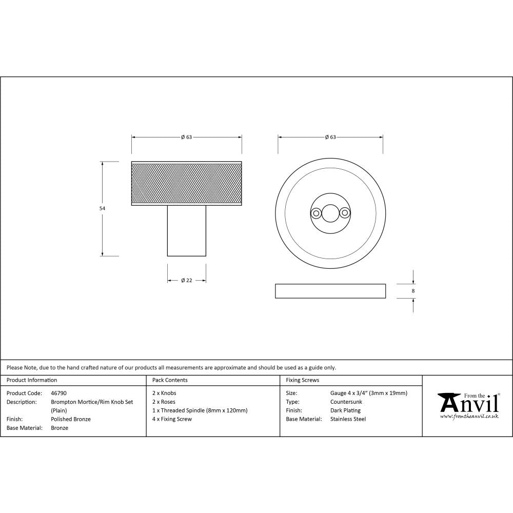 This is an image showing From The Anvil - Polished Bronze Brompton Mortice/Rim Knob Set (Plain) available from trade door handles, quick delivery and discounted prices