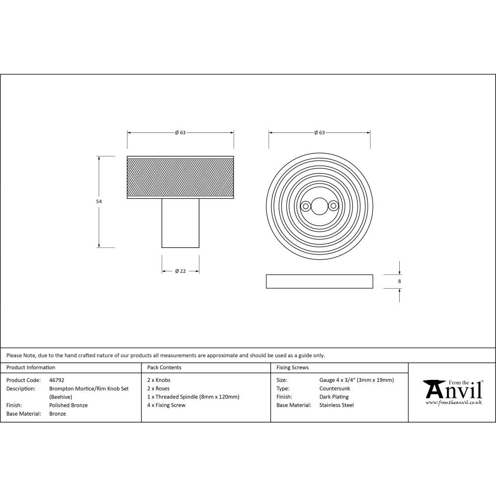 This is an image showing From The Anvil - Polished Bronze Brompton Mortice/Rim Knob Set (Beehive) available from trade door handles, quick delivery and discounted prices