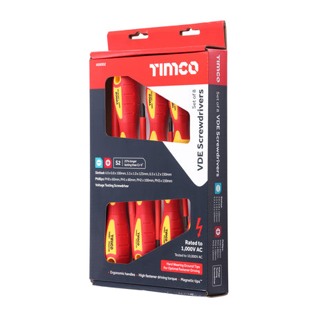 This is an image showing TIMCO VDE Screwdriver Set - 8pcs - 8 Pieces Box available from T.H Wiggans Ironmongery in Kendal, quick delivery at discounted prices.