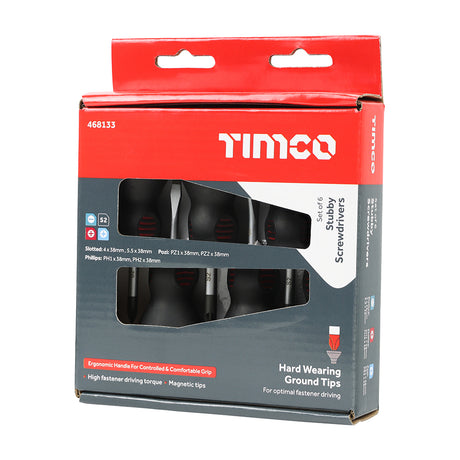 This is an image showing TIMCO Stubby Screwdriver Set - 6pcs - 6 Pieces Box available from T.H Wiggans Ironmongery in Kendal, quick delivery at discounted prices.