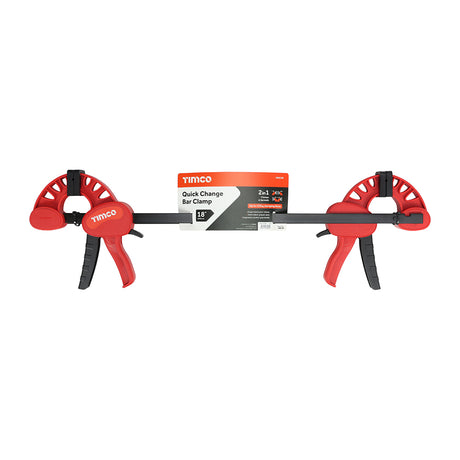 This is an image showing TIMCO Quick Change Bar Clamp - 18" - 2 Pieces Backing Card available from T.H Wiggans Ironmongery in Kendal, quick delivery at discounted prices.