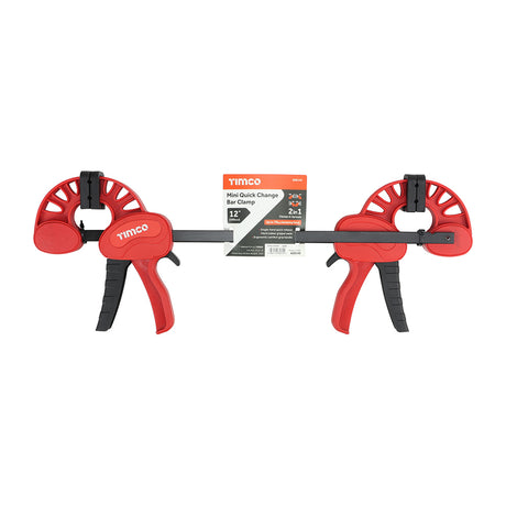 This is an image showing TIMCO Mini Quick Change Bar Clamp - 12" - 2 Pieces Backing Card available from T.H Wiggans Ironmongery in Kendal, quick delivery at discounted prices.