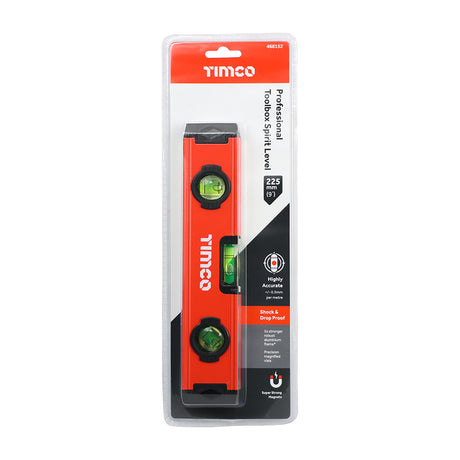 This is an image showing TIMCO Toolbox Spirit Level - Aluminium  - 225mm - 1 Each Unit available from T.H Wiggans Ironmongery in Kendal, quick delivery at discounted prices.