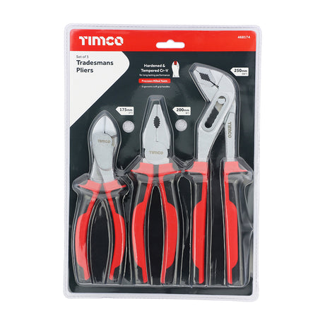 This is an image showing TIMCO Tradesmans Pliers Set - 3pcs - 3 Pieces Blister Pack available from T.H Wiggans Ironmongery in Kendal, quick delivery at discounted prices.