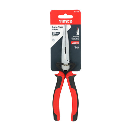 This is an image showing TIMCO Long Nose Pliers - 8" - 1 Each Backing Card available from T.H Wiggans Ironmongery in Kendal, quick delivery at discounted prices.