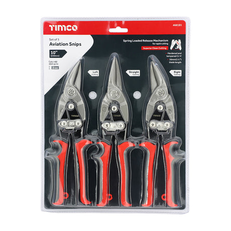 This is an image showing TIMCO Aviation Snips Set - 3pcs - 3 Pieces Blister Pack available from T.H Wiggans Ironmongery in Kendal, quick delivery at discounted prices.
