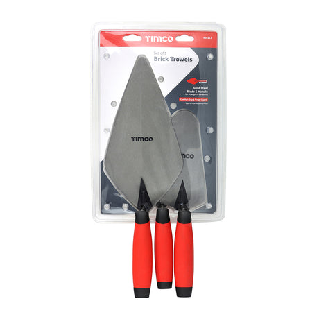 This is an image showing TIMCO Brick Trowel Set - 3pcs - 3 Pieces Blister Pack available from T.H Wiggans Ironmongery in Kendal, quick delivery at discounted prices.