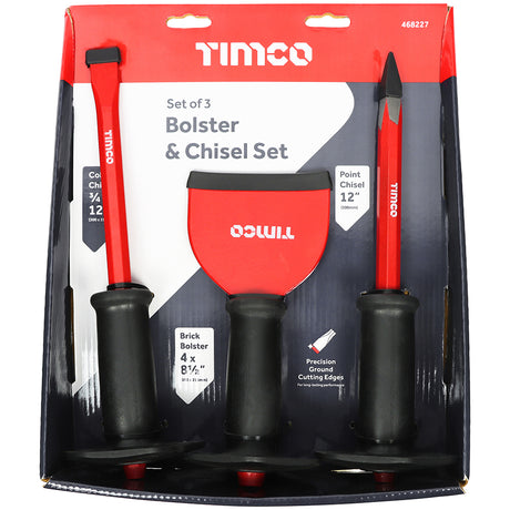 This is an image showing TIMCO Bolster & Chisel Set - 3pcs - 3 Pieces Pack available from T.H Wiggans Ironmongery in Kendal, quick delivery at discounted prices.