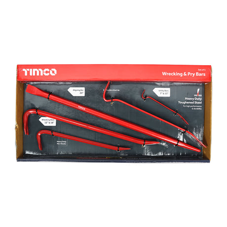 This is an image showing TIMCO Wrecking & Pry Bar Set - 5pcs - 5 Pieces Box available from T.H Wiggans Ironmongery in Kendal, quick delivery at discounted prices.