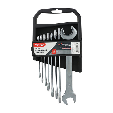 This is an image showing TIMCO Spanner Set - Open-ended - 8pcs - 8 Pieces Pack available from T.H Wiggans Ironmongery in Kendal, quick delivery at discounted prices.