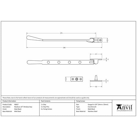 This is an image showing From The Anvil - Matt Black 10" Newbury Stay available from T.H Wiggans Architectural Ironmongery in Kendal, quick delivery and discounted prices