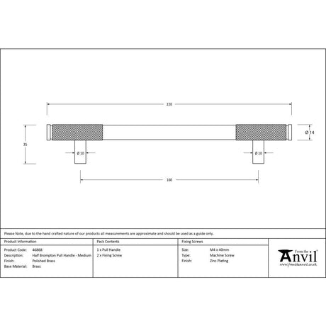 This is an image showing From The Anvil - Polished Brass Half Brompton Pull Handle - Medium available from trade door handles, quick delivery and discounted prices