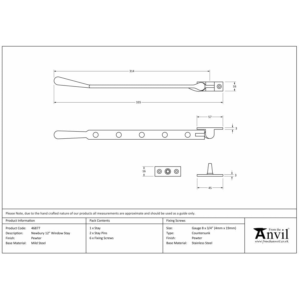 This is an image showing From The Anvil - Pewter 12" Newbury Stay available from T.H Wiggans Architectural Ironmongery in Kendal, quick delivery and discounted prices