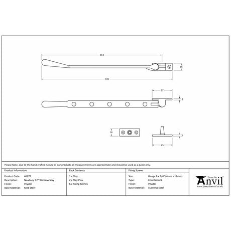 This is an image showing From The Anvil - Pewter 12" Newbury Stay available from T.H Wiggans Architectural Ironmongery in Kendal, quick delivery and discounted prices