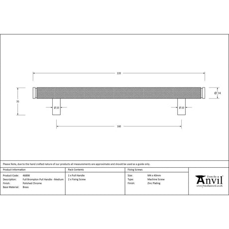 This is an image showing From The Anvil - Polished Chrome Full Brompton Pull Handle - Medium available from trade door handles, quick delivery and discounted prices
