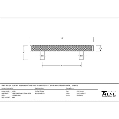 This is an image showing From The Anvil - Polished Nickel Full Brompton Pull Handle - Small available from trade door handles, quick delivery and discounted prices