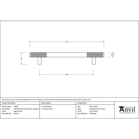This is an image showing From The Anvil - Aged Bronze Half Brompton Pull Handle - Medium available from trade door handles, quick delivery and discounted prices