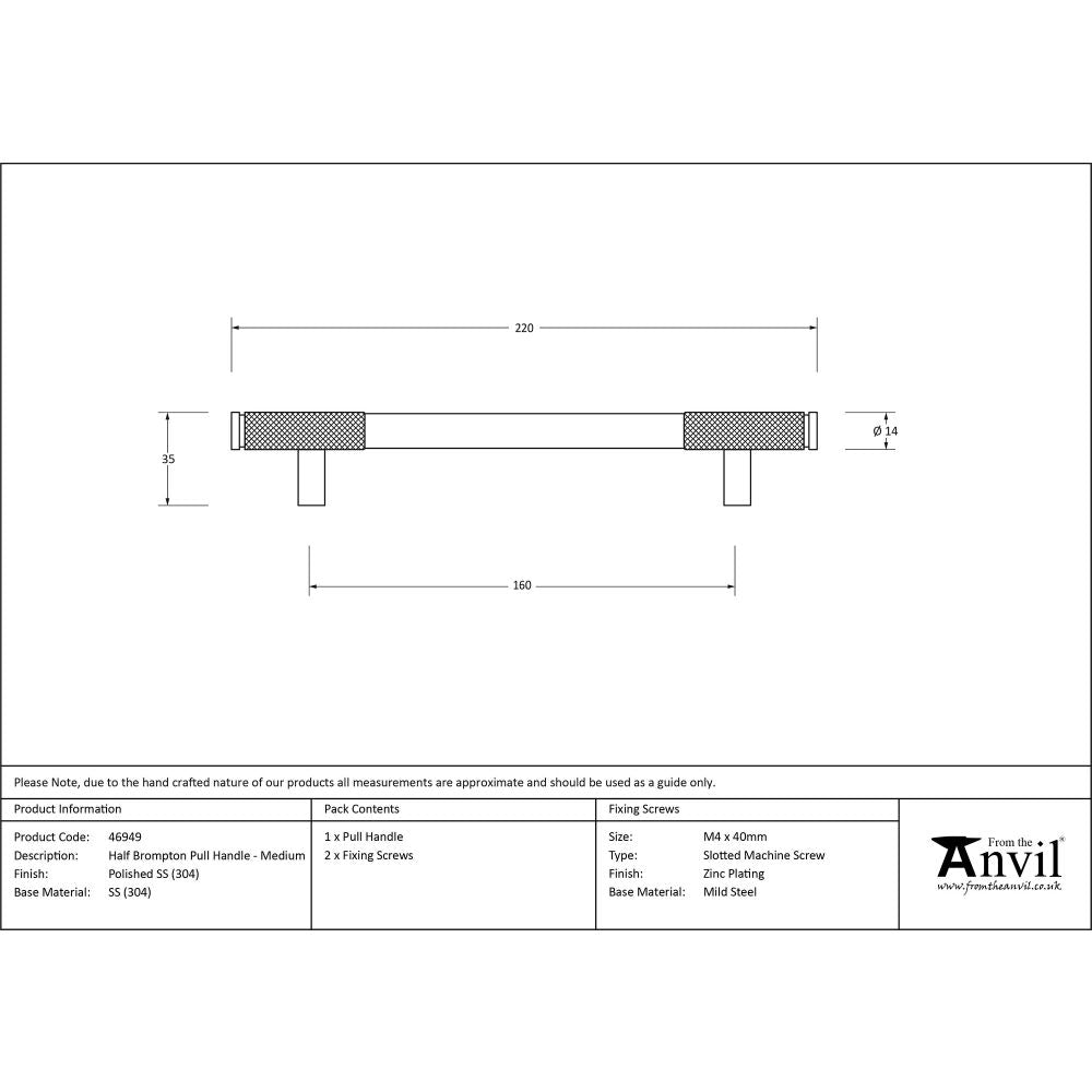 This is an image showing From The Anvil - Polished SS (304) Half Brompton Pull Handle - Medium available from trade door handles, quick delivery and discounted prices