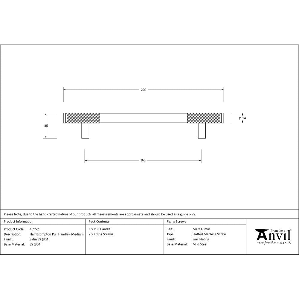 This is an image showing From The Anvil - Satin SS (304) Half Brompton Pull Handle - Medium available from trade door handles, quick delivery and discounted prices