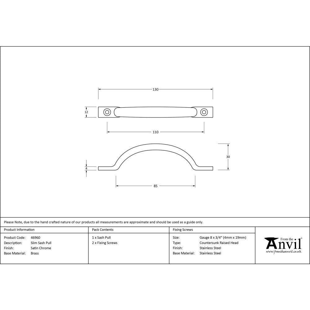 This is an image showing From The Anvil - Satin Chrome Slim Sash Pull available from T.H Wiggans Architectural Ironmongery in Kendal, quick delivery and discounted prices