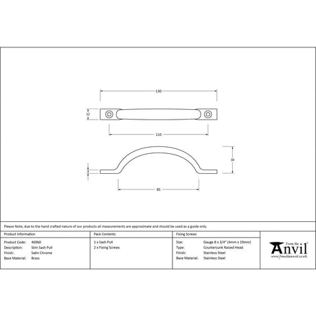 This is an image showing From The Anvil - Satin Chrome Slim Sash Pull available from T.H Wiggans Architectural Ironmongery in Kendal, quick delivery and discounted prices