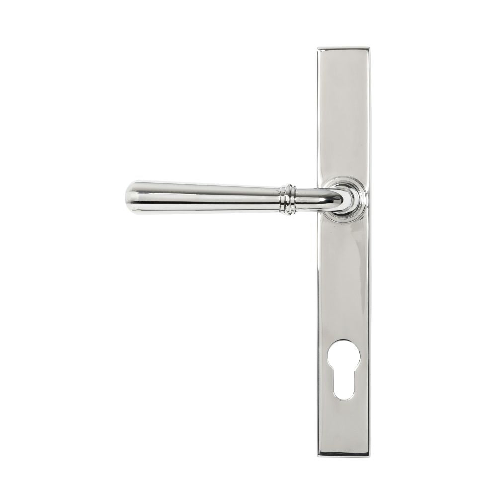 This is an image showing From The Anvil - Polished Marine SS (316) Newbury Slimline Lever Espag. Lock Set available from trade door handles, quick delivery and discounted prices